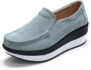 Ruiatoo Platform Shoes for Women Comfort Slip on Suede Moccasins Low Top Casual Wedge Loafers