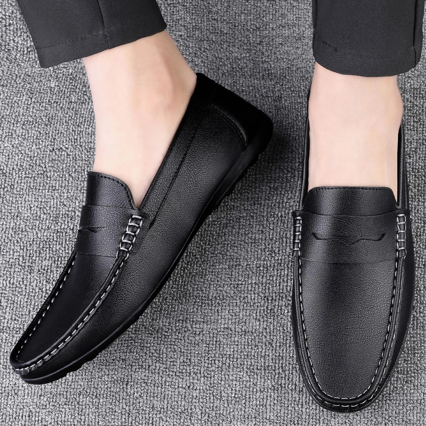 Santimon Men's Flat Penny Loafers Slip on Mocassin Shoes Driving Loafers Casual Penny Loafers for Men