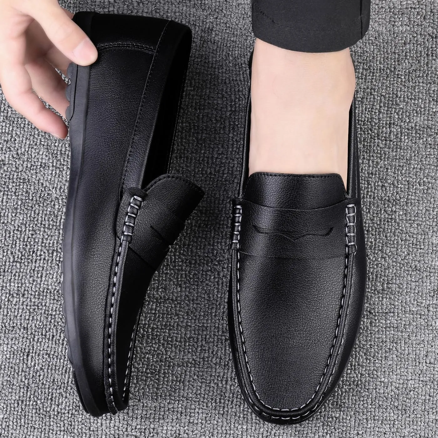Santimon Men's Flat Penny Loafers Slip on Mocassin Shoes Driving Loafers Casual Penny Loafers for Men