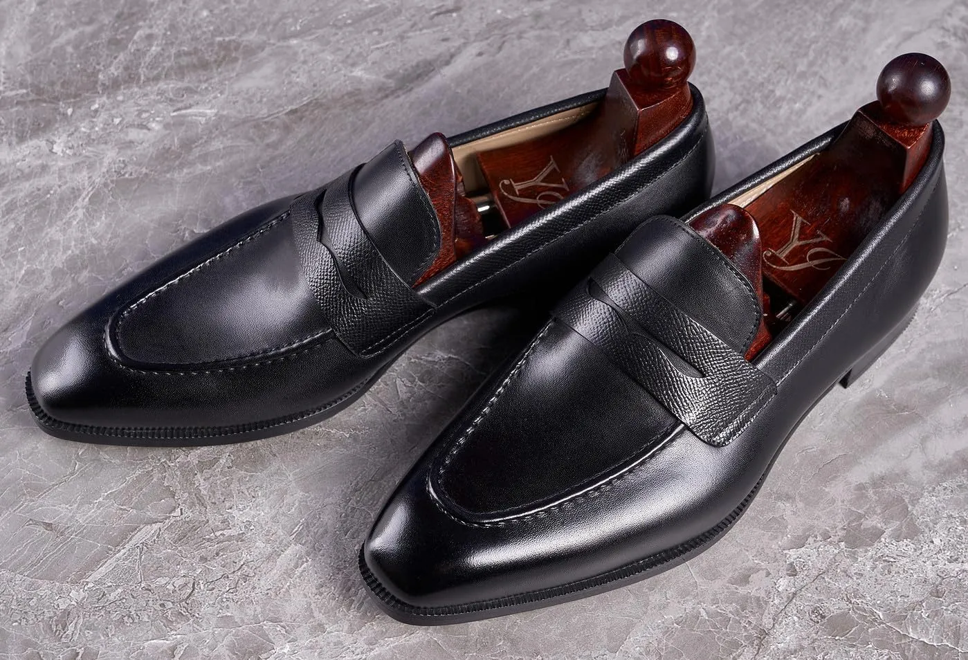 Santimon Men's Loafers & Slip-Ons Wedding Dress Genuine Leather Prom Formal Mocasines Business Casual Penny Loafers Comfortable Tuxedo Shoes for Men