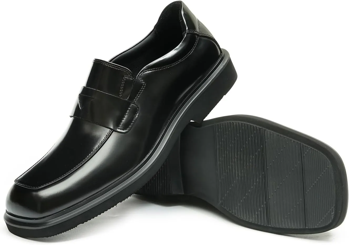 Santimon Mens Loafers Formal Dress Slip On Genuine Leather Penny Loafers Fashion Prom Wedding Business Casual Shoes Comfortable Wide Square Toe Mocasines