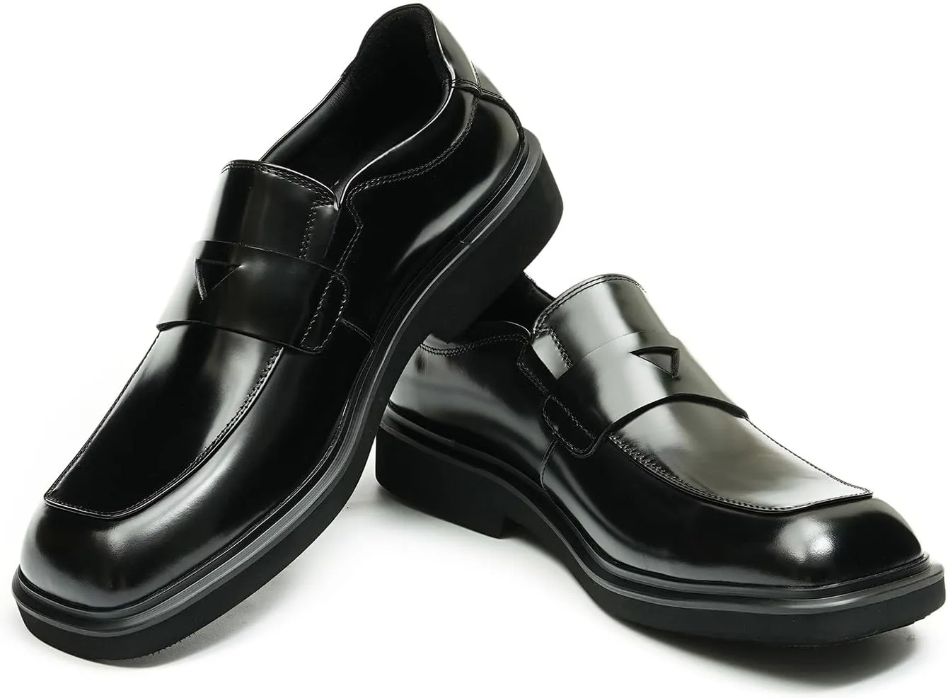 Santimon Mens Loafers Formal Dress Slip On Genuine Leather Penny Loafers Fashion Prom Wedding Business Casual Shoes Comfortable Wide Square Toe Mocasines