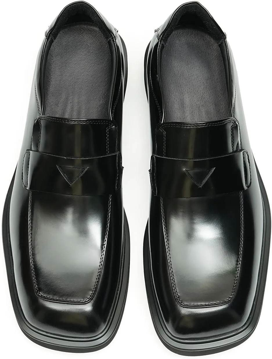 Santimon Mens Loafers Formal Dress Slip On Genuine Leather Penny Loafers Fashion Prom Wedding Business Casual Shoes Comfortable Wide Square Toe Mocasines