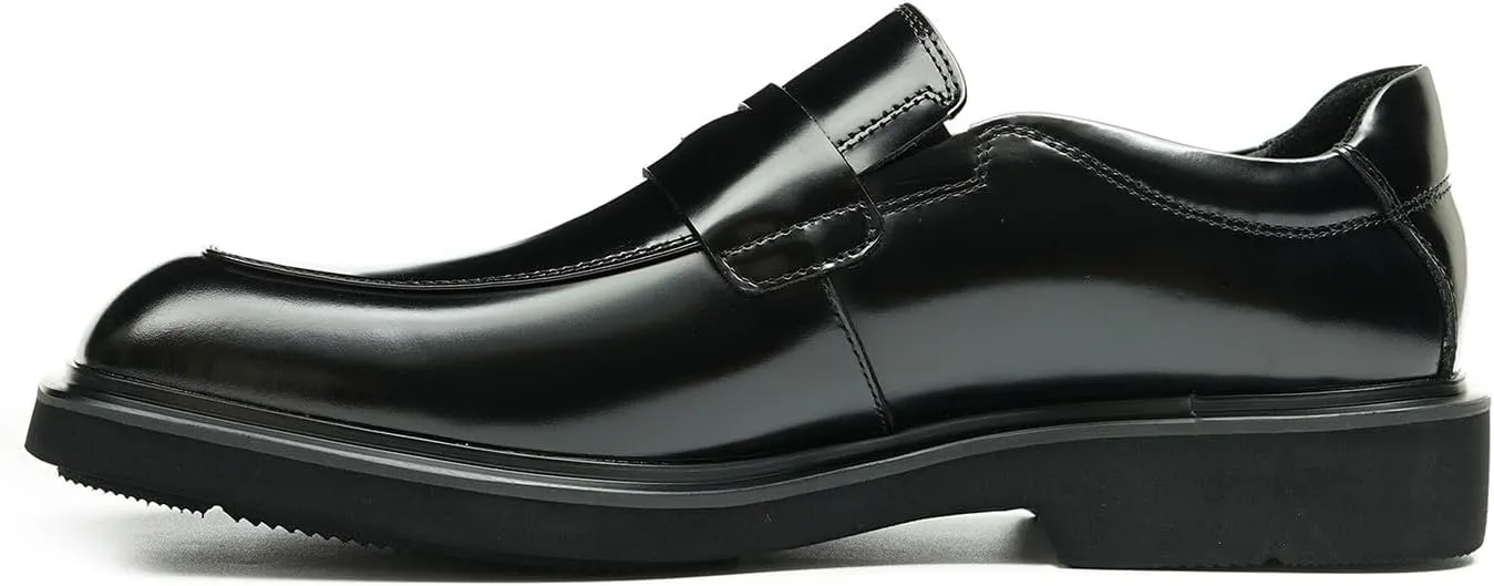Santimon Mens Loafers Formal Dress Slip On Genuine Leather Penny Loafers Fashion Prom Wedding Business Casual Shoes Comfortable Wide Square Toe Mocasines