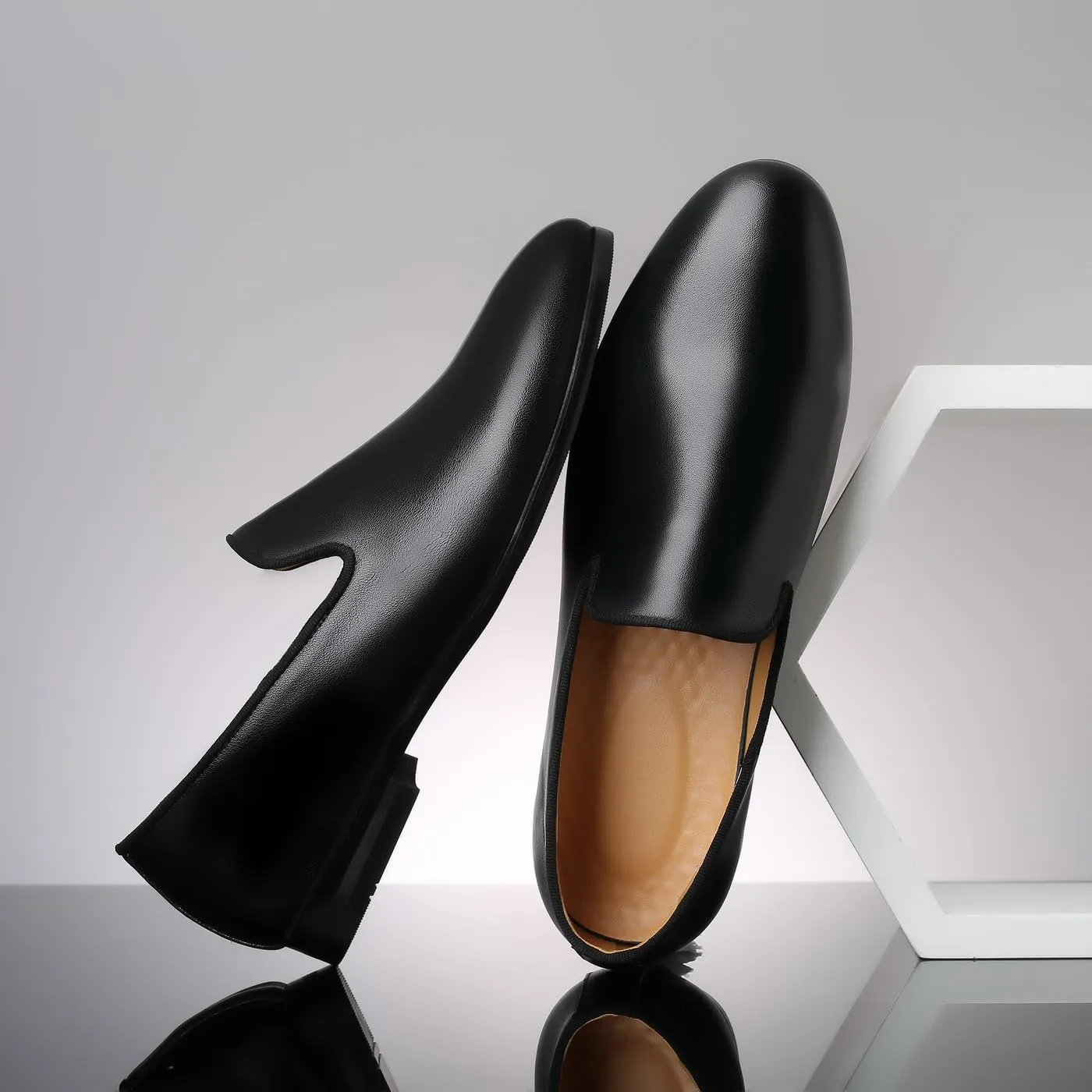 Santimon Men's Solid Black Genuine Leather Loafers, Slip-On Dress Casual Shoes for Men