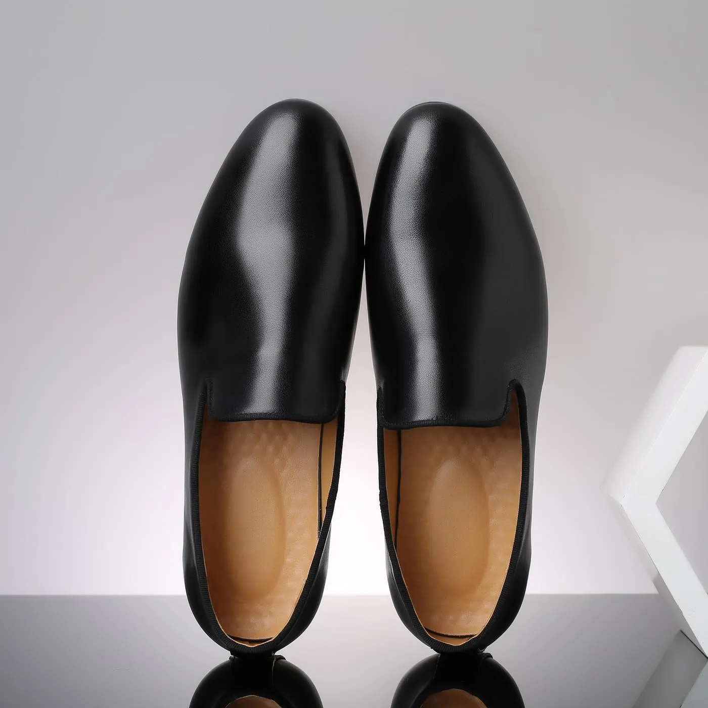 Santimon Men's Solid Black Genuine Leather Loafers, Slip-On Dress Casual Shoes for Men