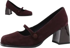 SHODENSE Women High Chunky Heel Pumps Slip On Closed Square Toe Suede Loafers Ankle Strap 2.5 Inch Thick Block Heels Dress Shoes Office Ladies Work Mary Jane Pumps Vintage Wedding Party 4-11 M US