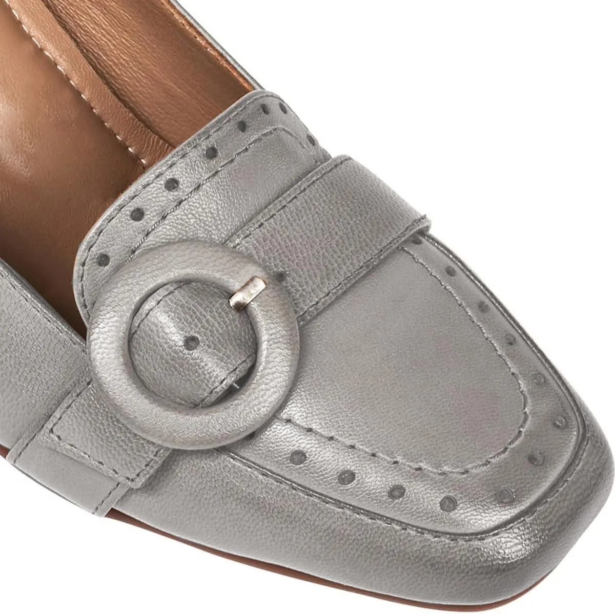 SHODENSE Women Vintage Chunky Block Heel Loafers Square Toe Loafer Pumps 3 inch Block Heeled Dress Shoes Perforated Penny Loafers Buckle Strap Comfortable Office Ladies 4-11 M US