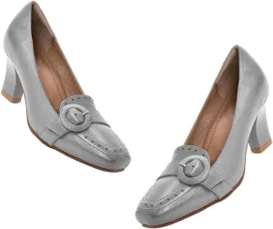 SHODENSE Women Vintage Chunky Block Heel Loafers Square Toe Loafer Pumps 3 inch Block Heeled Dress Shoes Perforated Penny Loafers Buckle Strap Comfortable Office Ladies 4-11 M US