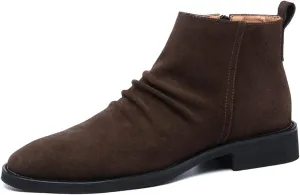 Single Season Men's Round Toe Ankle Boots Pleated Side Zipper Leather Anti-Slip Wear Resistant Waterproof Fashion Very Popular Among Young People (Color : Brown, Size : 6.5)