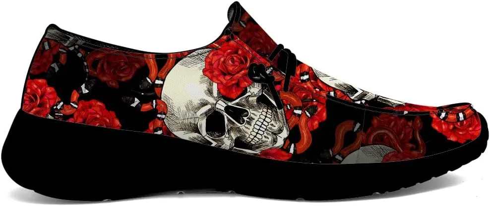 Skull Shoes for Men Women Rose Slip-on Shoes Floral Print Loafers Gifts for Women Men