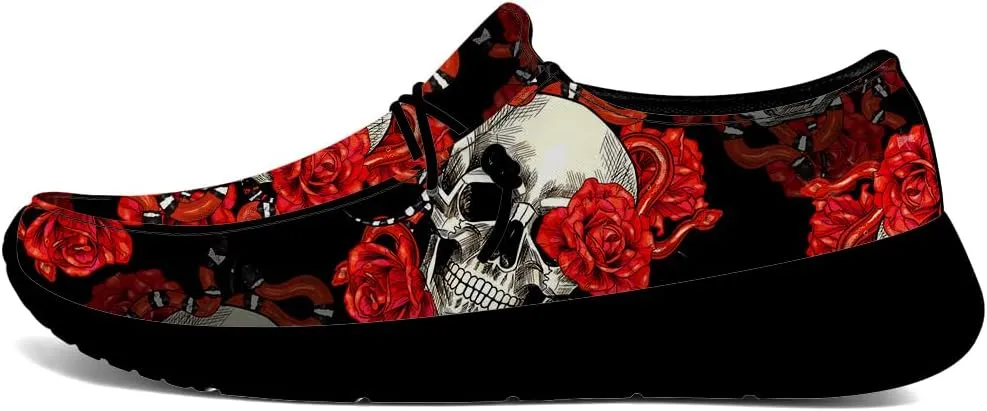 Skull Shoes for Men Women Rose Slip-on Shoes Floral Print Loafers Gifts for Women Men