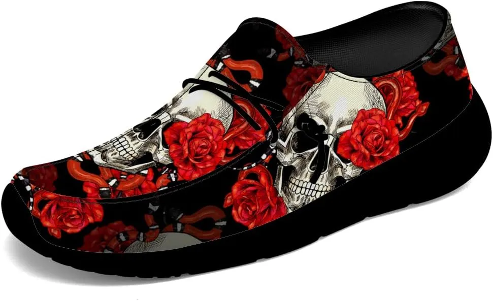 Skull Shoes for Men Women Rose Slip-on Shoes Floral Print Loafers Gifts for Women Men