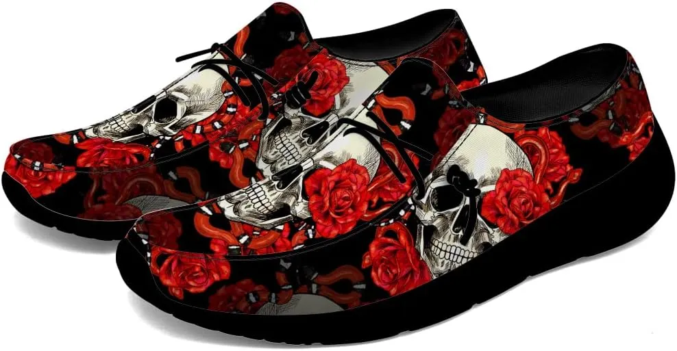Skull Shoes for Men Women Rose Slip-on Shoes Floral Print Loafers Gifts for Women Men