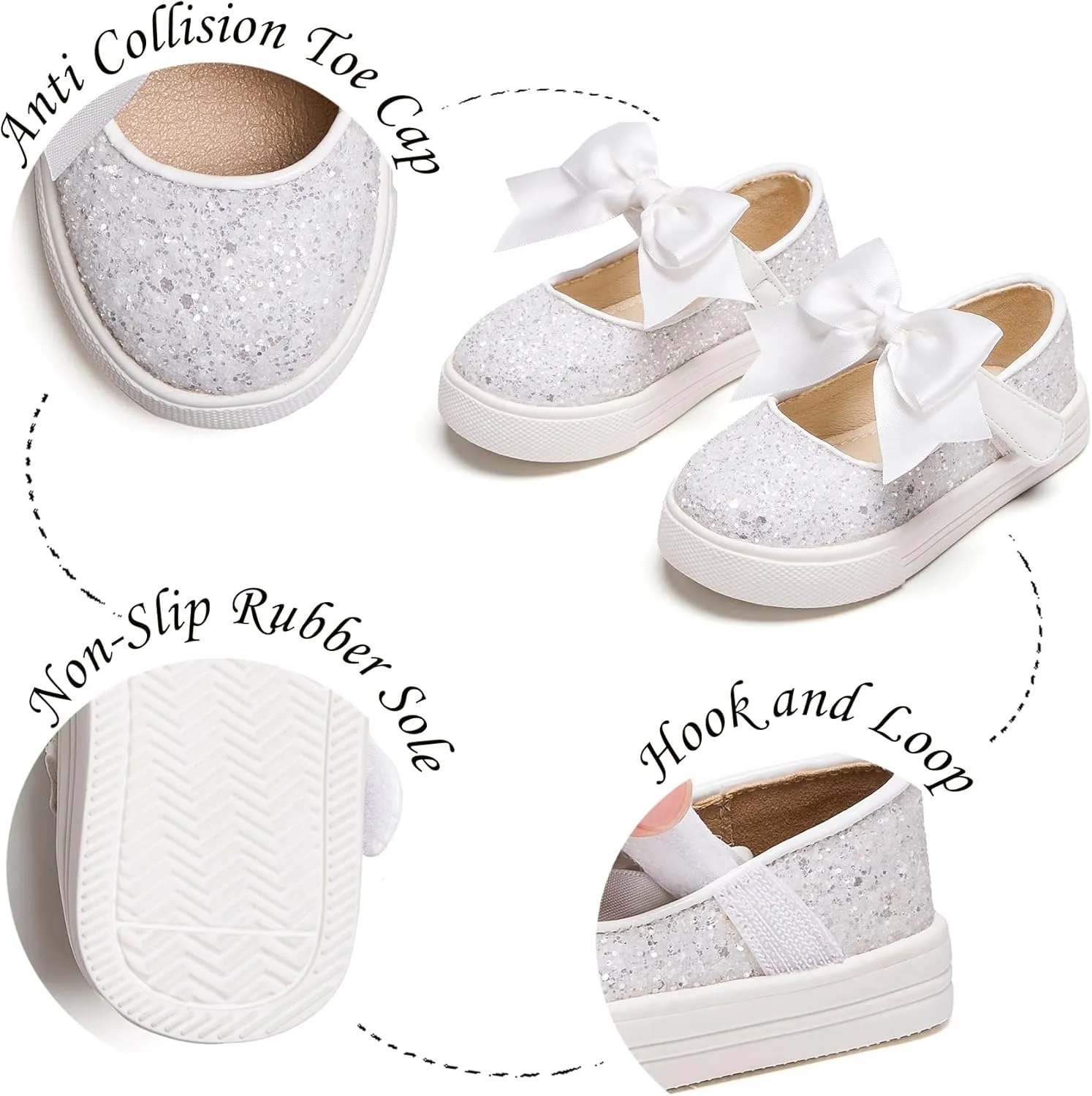 Sparkly Sneakers for Girls 3-12 Years Slip-On Comfort Fit Casual Princess Shoes
