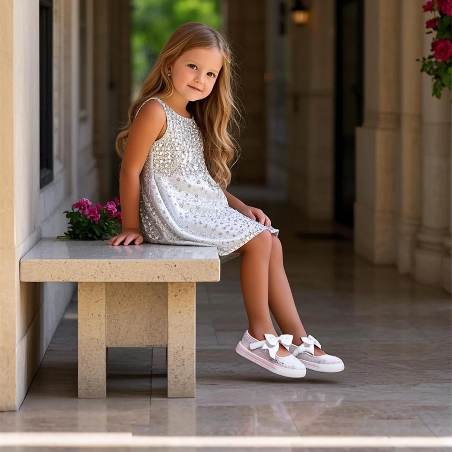 Sparkly Sneakers for Girls 3-12 Years Slip-On Comfort Fit Casual Princess Shoes