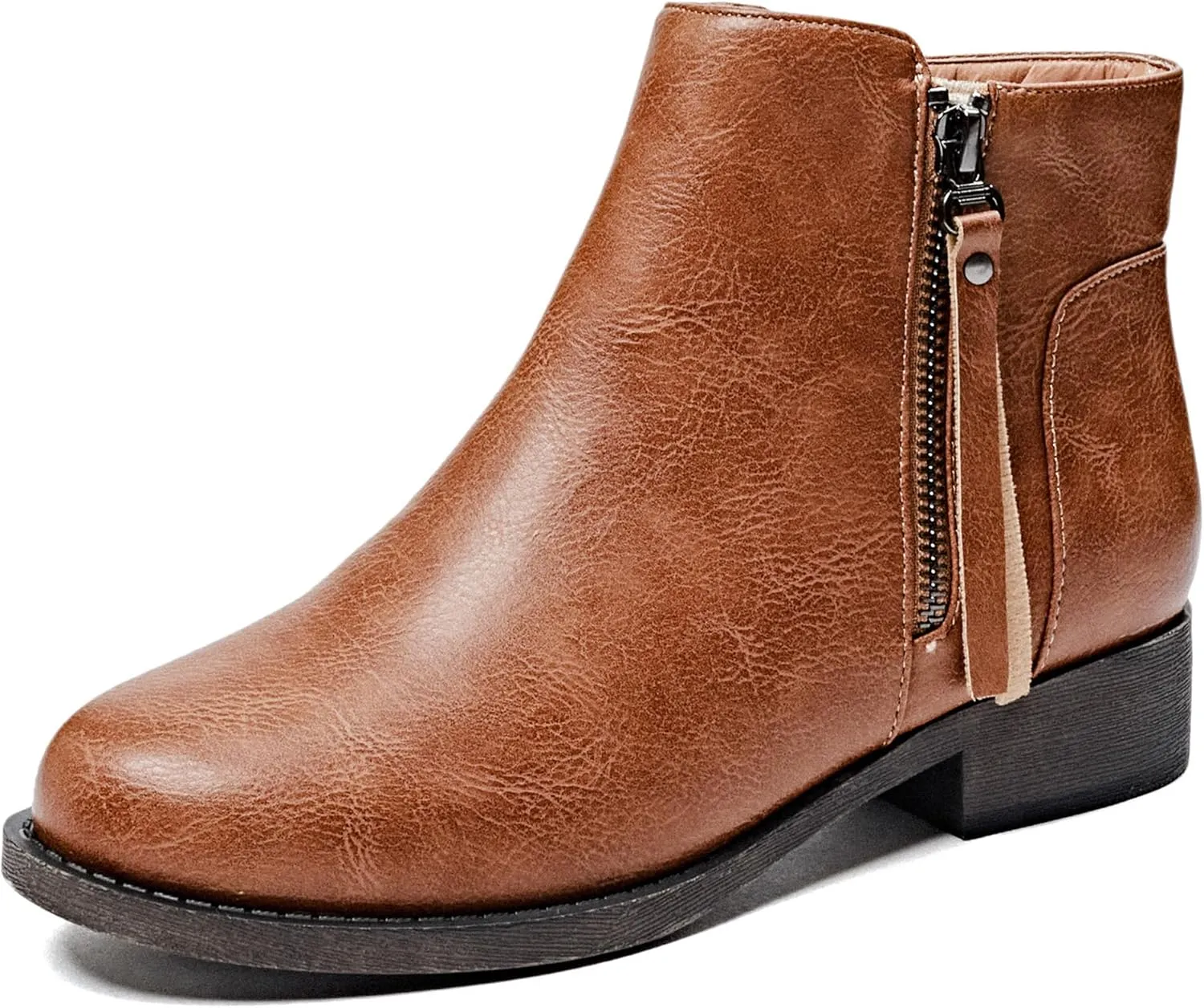Veittes Women's Ankle Boots - Classic Side Zip, Comfortable Platform, Cover with Buckle Strap, Round Toe, Low Chunky Heel Comfort Slip On Fashion (Black/Dark Brown/Grey) Boots.