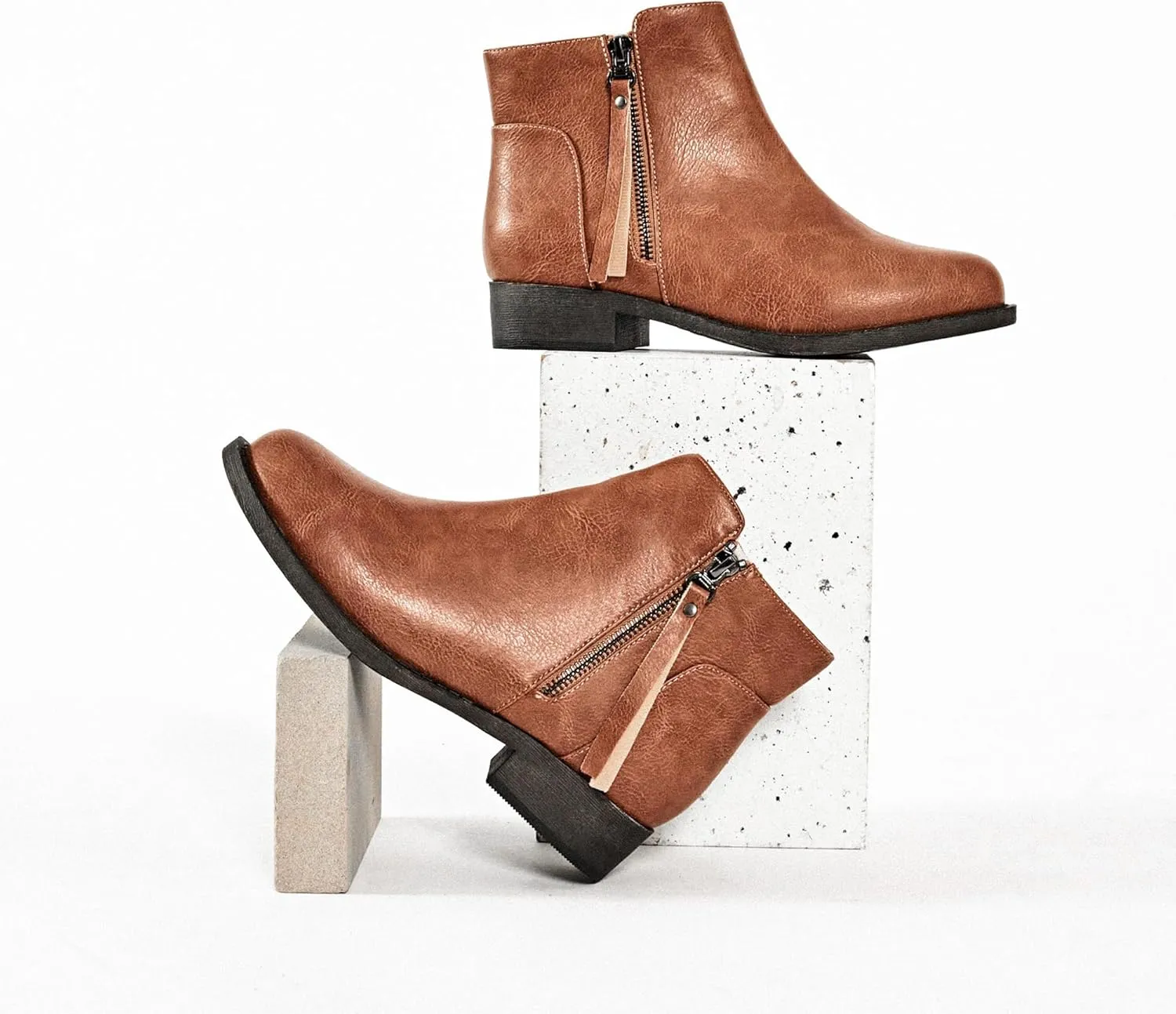 Veittes Women's Ankle Boots - Classic Side Zip, Comfortable Platform, Cover with Buckle Strap, Round Toe, Low Chunky Heel Comfort Slip On Fashion (Black/Dark Brown/Grey) Boots.
