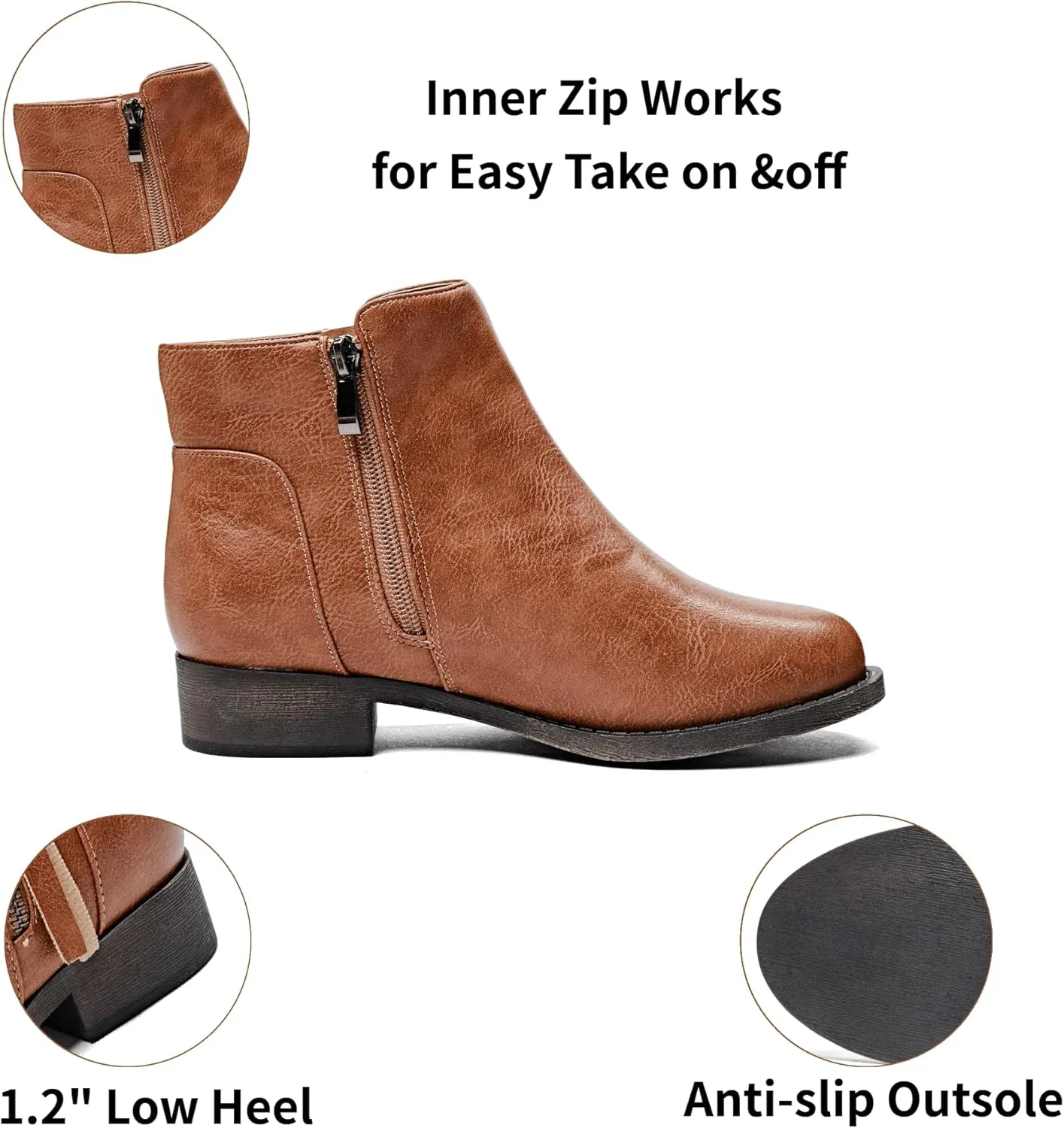 Veittes Women's Ankle Boots - Classic Side Zip, Comfortable Platform, Cover with Buckle Strap, Round Toe, Low Chunky Heel Comfort Slip On Fashion (Black/Dark Brown/Grey) Boots.