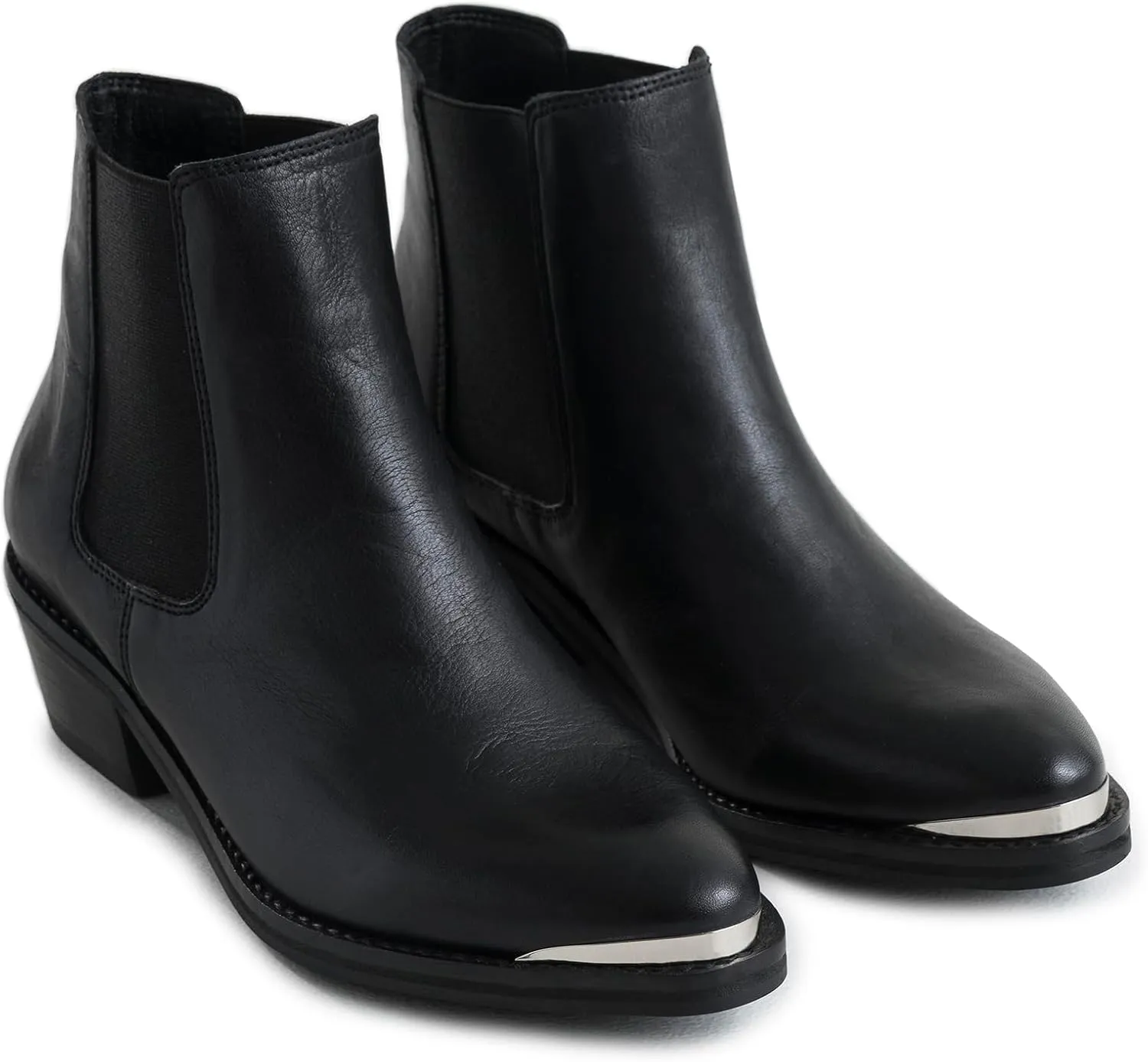 VELEZ Top Grain Leather Boots For Women- Comfortable Ankle Boot - Casual Booties Low Heels - Metallic Toe Cap - Handmade Stylish Shoes - Womens Casual Fashion Walking