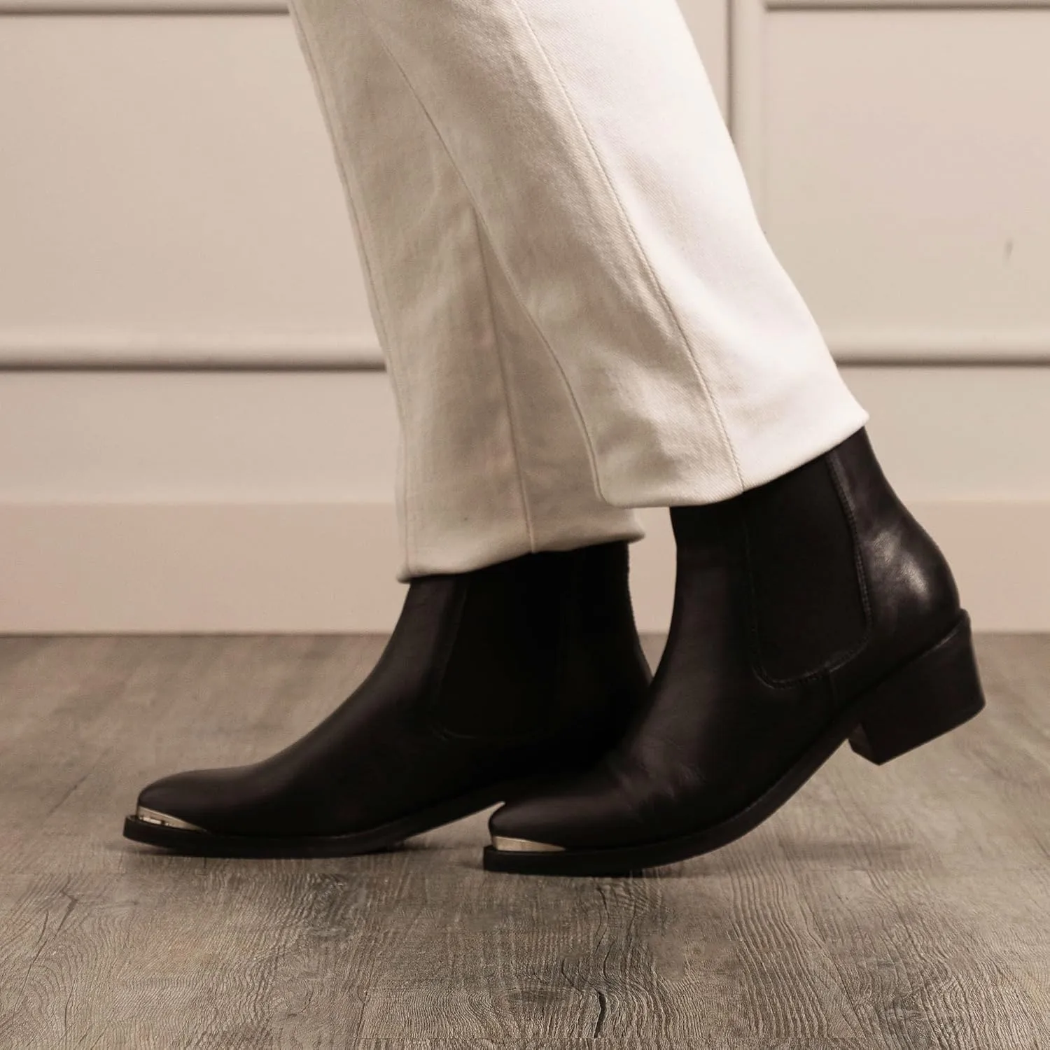 VELEZ Top Grain Leather Boots For Women- Comfortable Ankle Boot - Casual Booties Low Heels - Metallic Toe Cap - Handmade Stylish Shoes - Womens Casual Fashion Walking