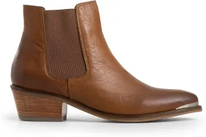 VELEZ Top Grain Leather Boots For Women- Comfortable Ankle Boot - Casual Booties Low Heels - Metallic Toe Cap - Handmade Stylish Shoes - Womens Casual Fashion Walking