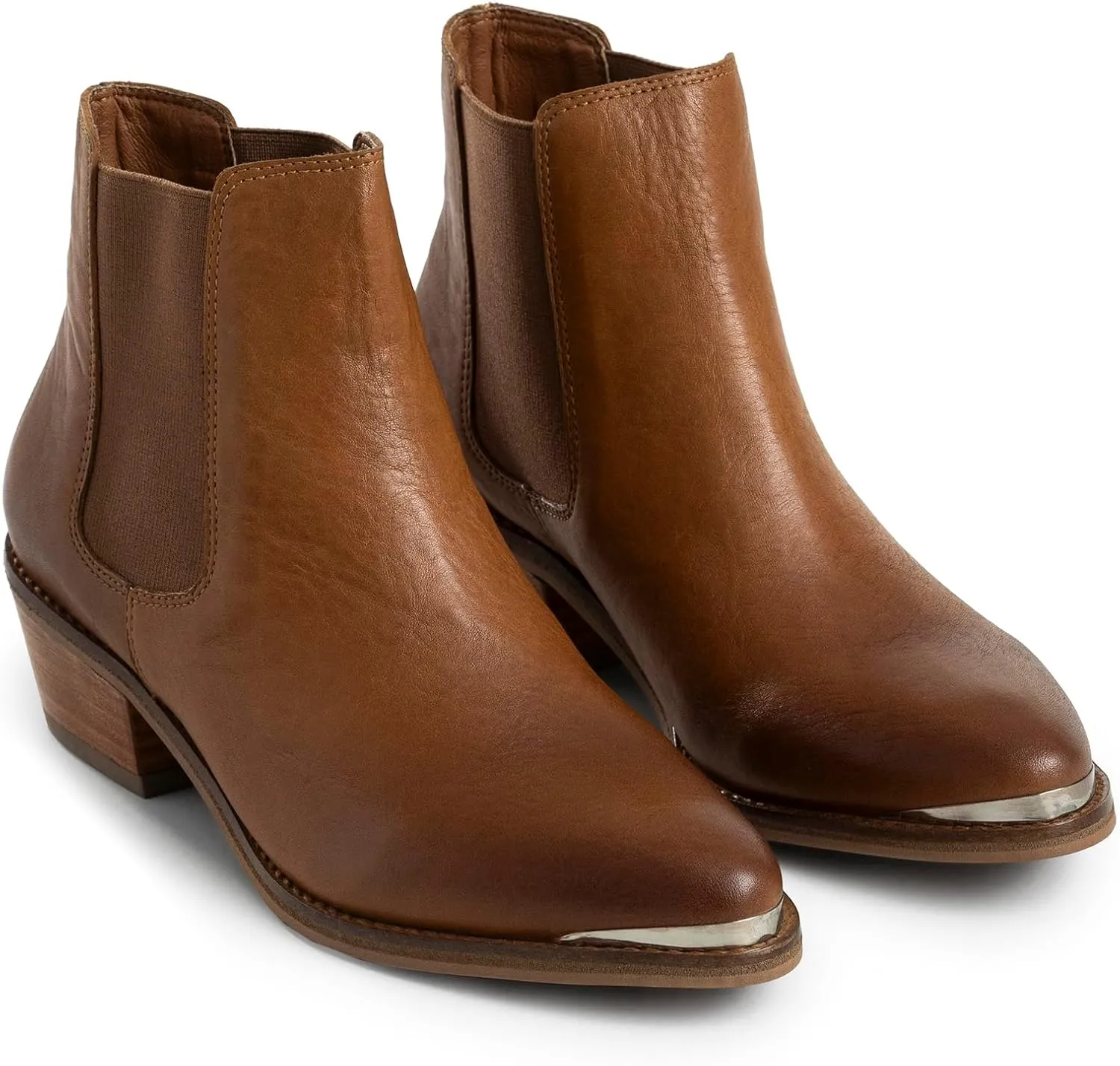 VELEZ Top Grain Leather Boots For Women- Comfortable Ankle Boot - Casual Booties Low Heels - Metallic Toe Cap - Handmade Stylish Shoes - Womens Casual Fashion Walking