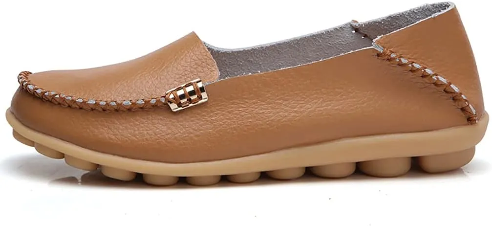 WERWAES Women's Comfortable Leather Slippers Flat Slippers Casual Round Toe Moccasin Shoes Wild Walking Nurse Breathable Driving Fashion Soft Shoes