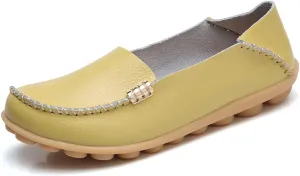 WERWAES Women's Comfortable Leather Slippers Flat Slippers Casual Round Toe Moccasin Shoes Wild Walking Nurse Breathable Driving Fashion Soft Shoes