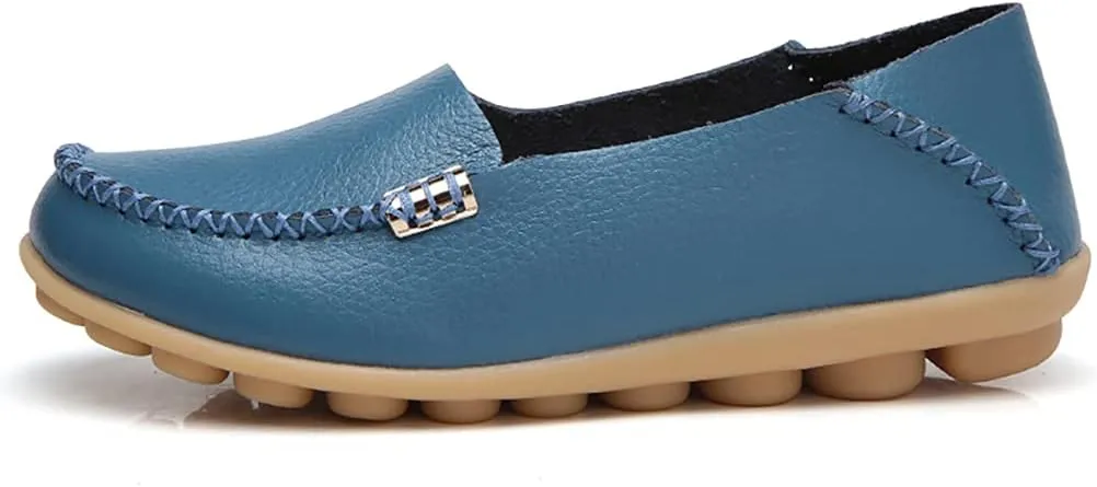 WERWAES Women's Comfortable Leather Slippers Flat Slippers Casual Round Toe Moccasin Shoes Wild Walking Nurse Breathable Driving Fashion Soft Shoes