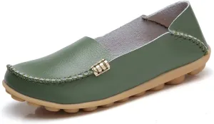 WERWAES Women's Comfortable Leather Slippers Flat Slippers Casual Round Toe Moccasin Shoes Wild Walking Nurse Breathable Driving Fashion Soft Shoes