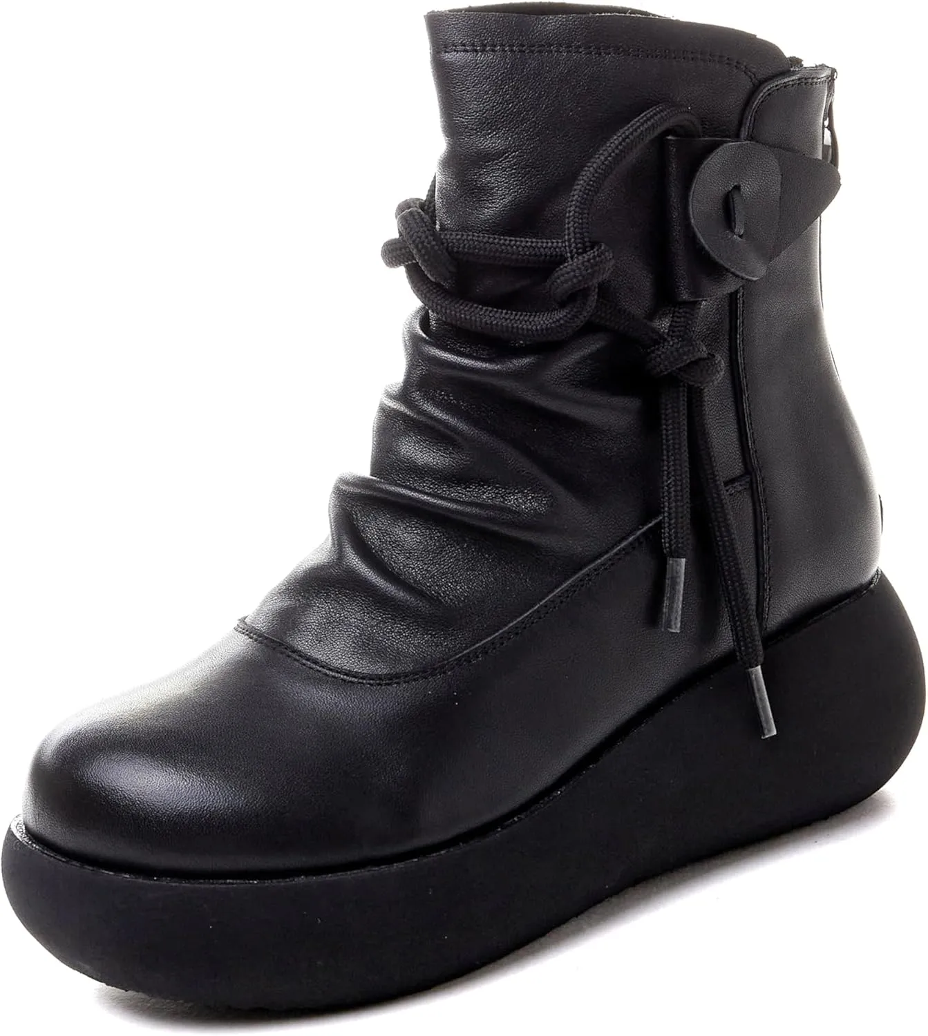 Women High Top Ankle Boots Platform Leather Boots for Women
