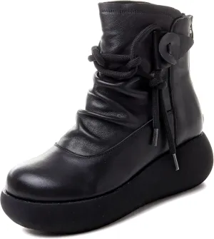Women High Top Ankle Boots Platform Leather Boots for Women
