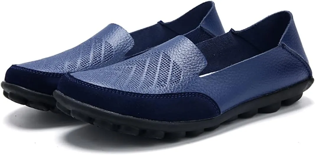 Women's Casual Round Toe Moccasins Comfortable Leather Breathable Slippers Arch Support Memory Foam Insoles Driving Outdoor Walking Nurse Breathable Driving Fashion Moccasins