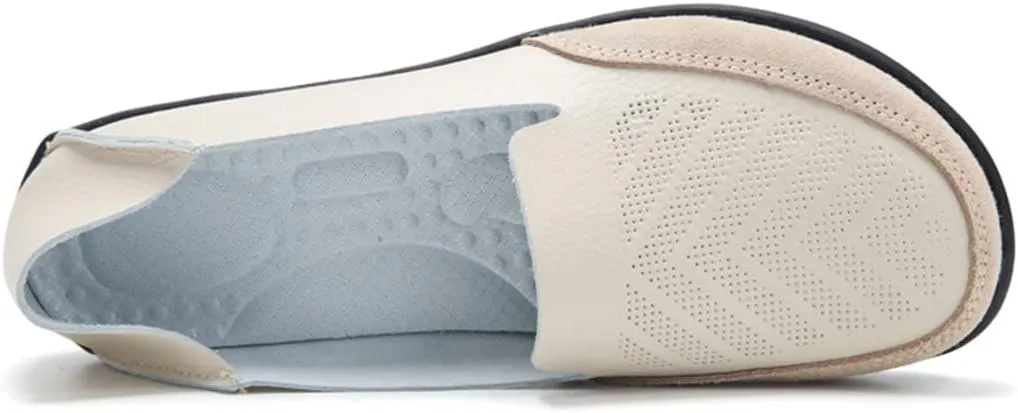 Women's Casual Round Toe Moccasins Comfortable Leather Breathable Slippers Arch Support Memory Foam Insoles Driving Outdoor Walking Nurse Breathable Driving Fashion Moccasins