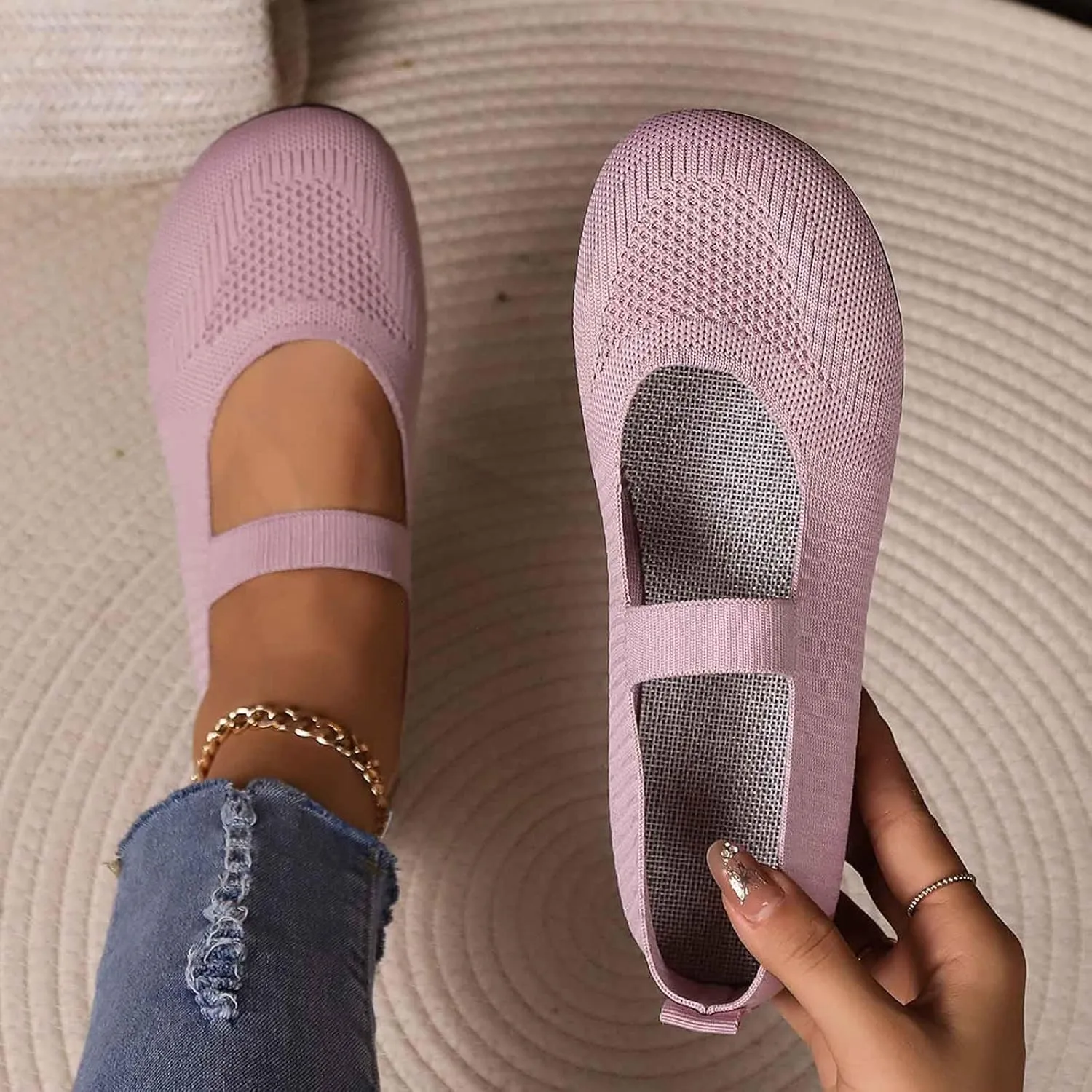 Women's Casual Shoes Everyday Comfort Breathable Design Ideal Summer Slip On Style with Flat Sole Lady Slip Shoe