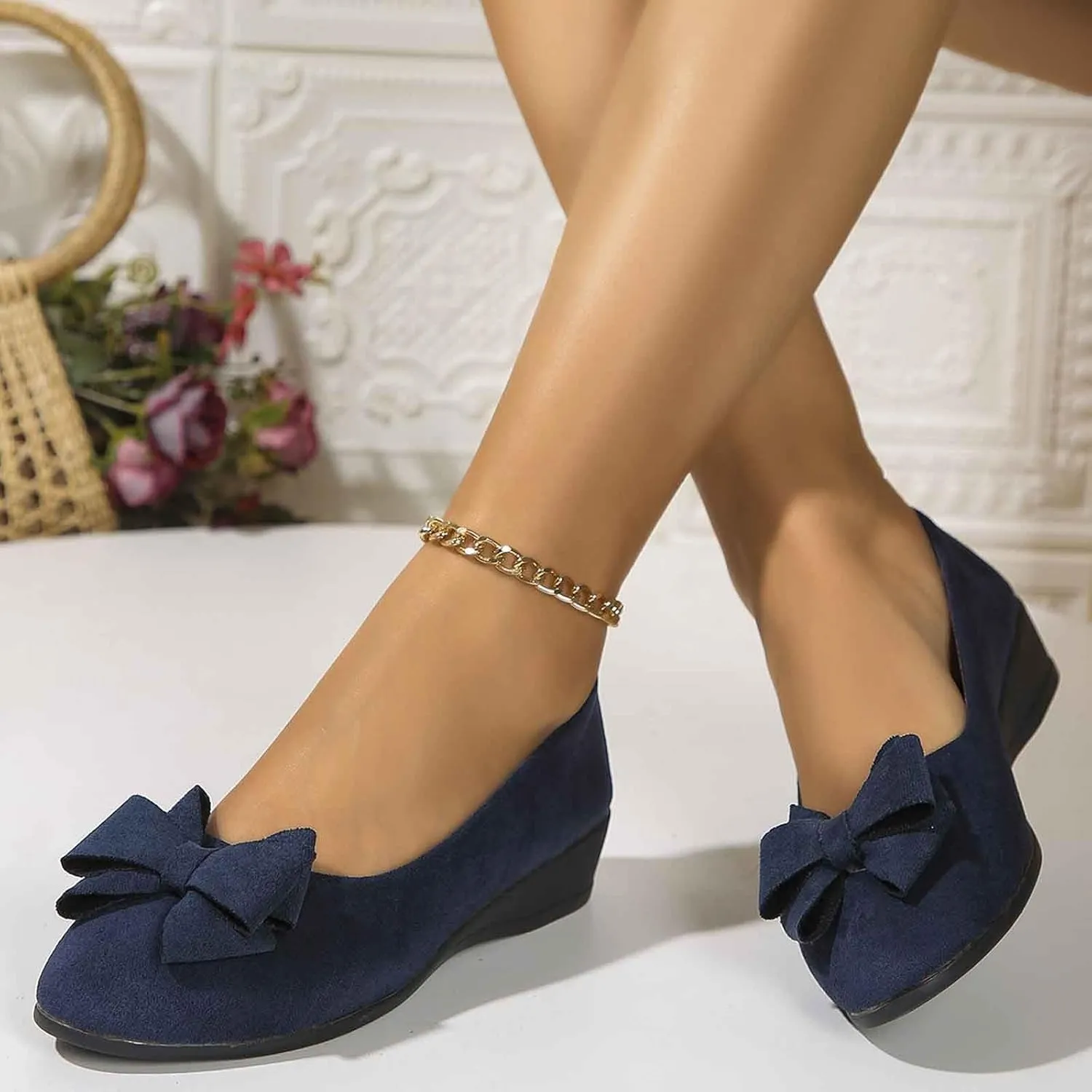 Women's Casual Slip On Shoes Wedge Heel Comfortable Everyday Wear Versatile Footwear for Work Dates Leisure Stylish
