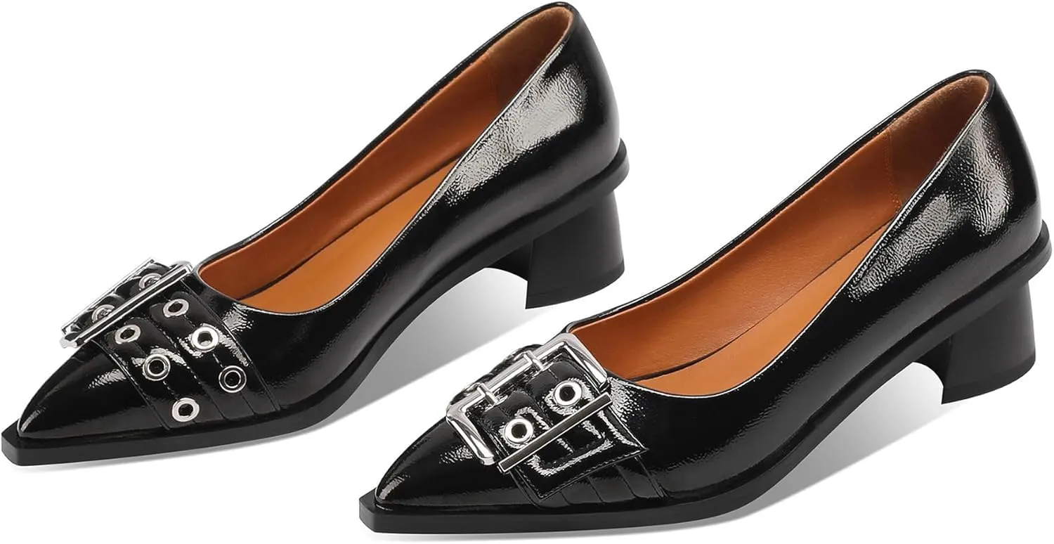 Women's Chunky Low Block Heels Mary Jane Closed Toe Work Pumps, Comfortable Pointed Toe Dress Wedding Shoes,Women's Loafers Leather Penny Loafers Fashion Low Heel Dressy Shoes