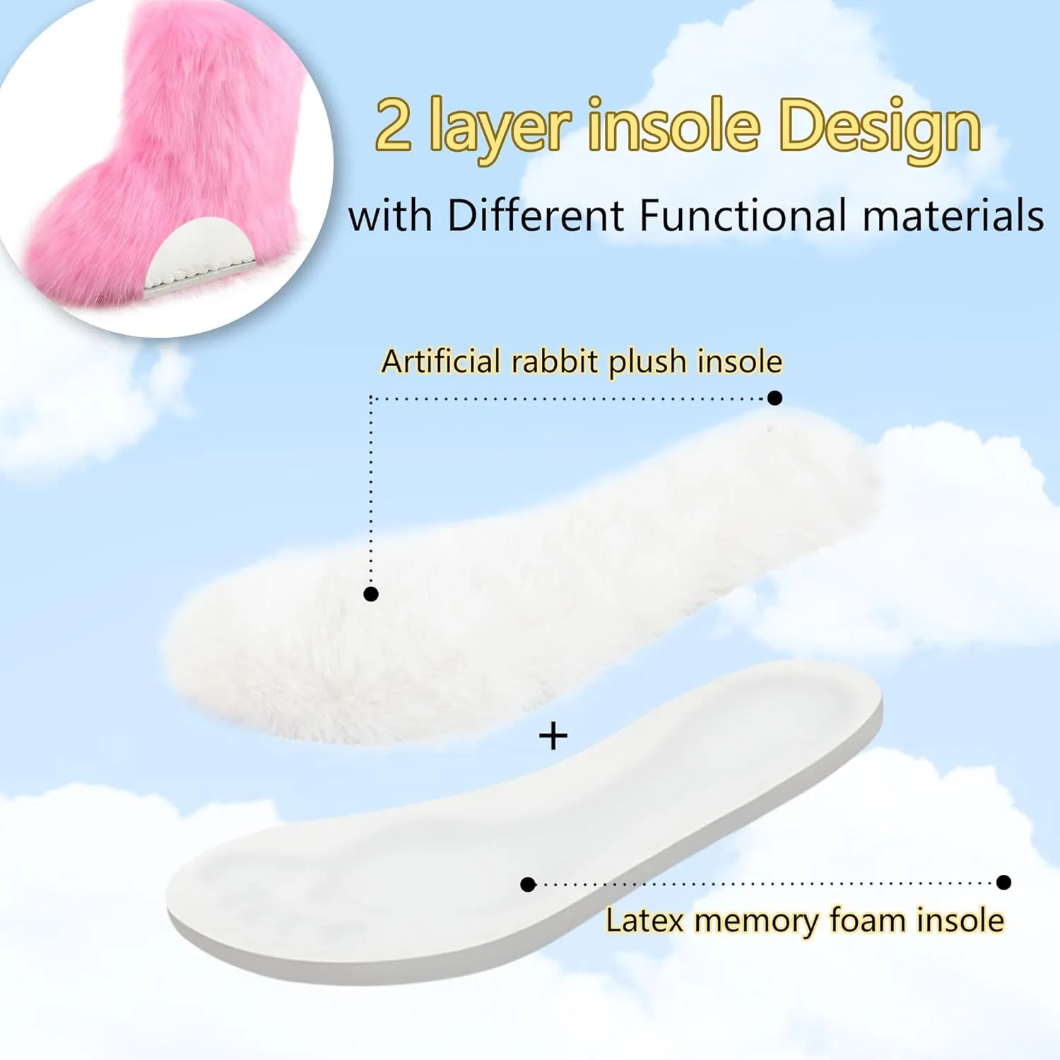Women's Faux Fur Boots Furry Snow Boots Fuzzy Winter Shoes Fluffy Mid-Calf Flat Boots