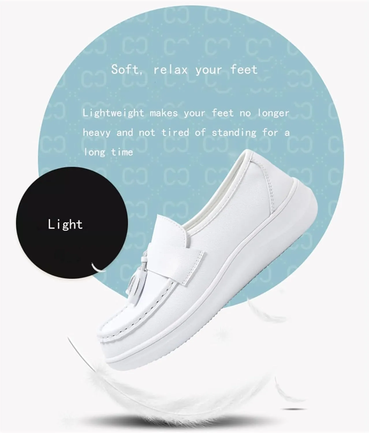Women's Flat Moccasins, Womens Slip-On Casual Comfortable Breathable White Leather Nurse Shoes, Casual Non Tiring Feet Air Cushion with Arch Support, for Hospital Work,Teacher