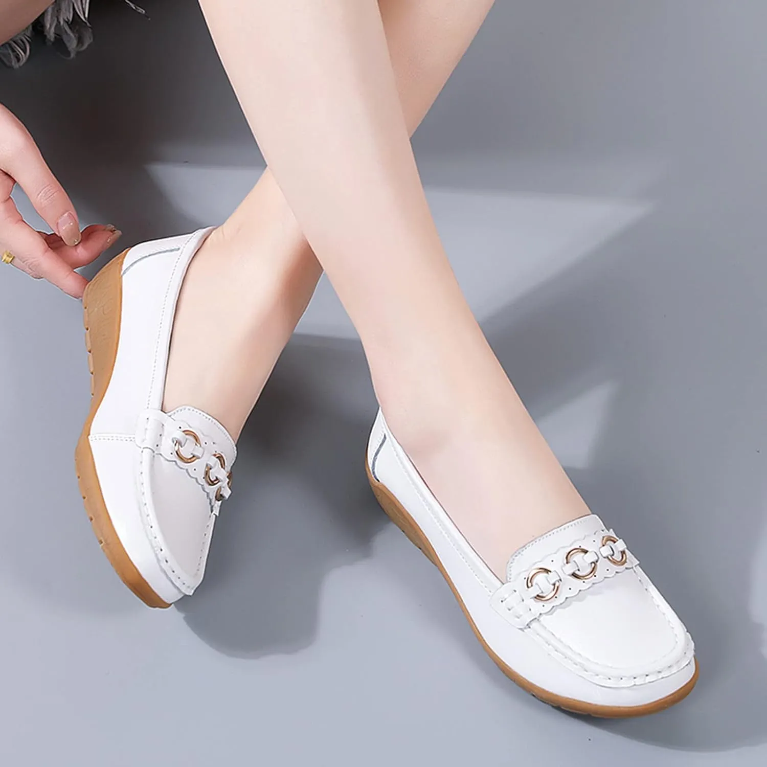 Womens Flats Comfortable Dressy Loafers Lightweight Walking Flat Slip On Work Shoes Round Toe Flats Loafers