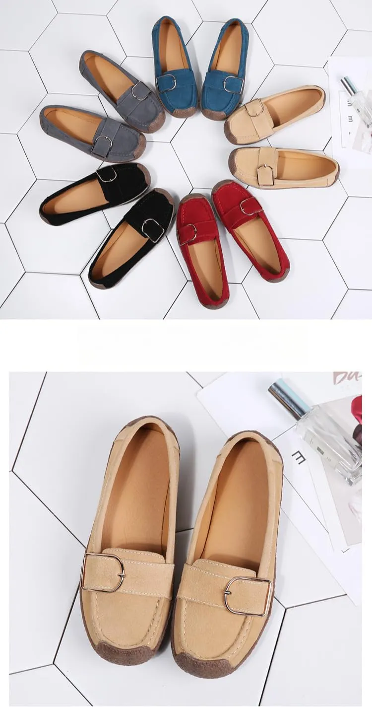 Women's Moccasins Cute Fashion Belt Buckle Decorated Low Top Round Toe Shoes Orthopedic Sandals, Cute Casual Comfortable Lightweight Slip on Shoes, Female Solid All-Match Loafers for Everyday Wear