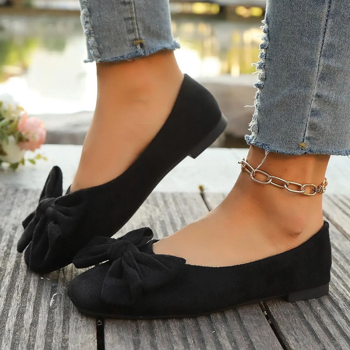 Women's Moccasins Cute Fashion Bow Decorated Low Top Round Toe Shoes Orthopedic Sandals, Cute Casual Comfortable Lightweight Slip on Shoes, Female Solid All-Match Loafers for Daily Wear, Travel, Gifts