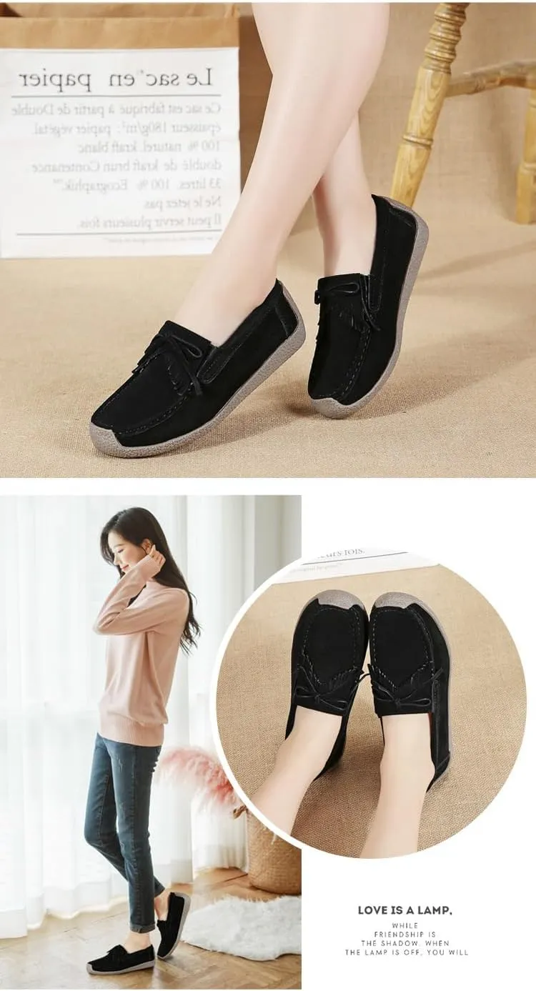 Women's Moccasins Cute Fashion Bow Decorated Low Top Round Toe Shoes Orthopedic Sandals, Cute Casual Comfortable Lightweight Slip on Shoes, Female Solid All-Match Loafers for Daily Wear, Travel