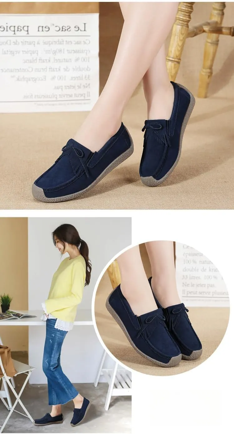 Women's Moccasins Cute Fashion Bow Decorated Low Top Round Toe Shoes Orthopedic Sandals, Cute Casual Comfortable Lightweight Slip on Shoes, Female Solid All-Match Loafers for Daily Wear, Travel
