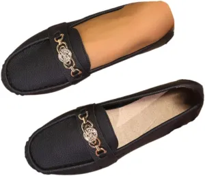 Women's Moccasins Cute Fashion Chain Decorated Low Top Round Toe Shoes Orthopedic Sandals, Cute Casual Comfy Lightweight Slip on Shoes, Female Solid All-Match Loafers for Birthday Gifts for Mum