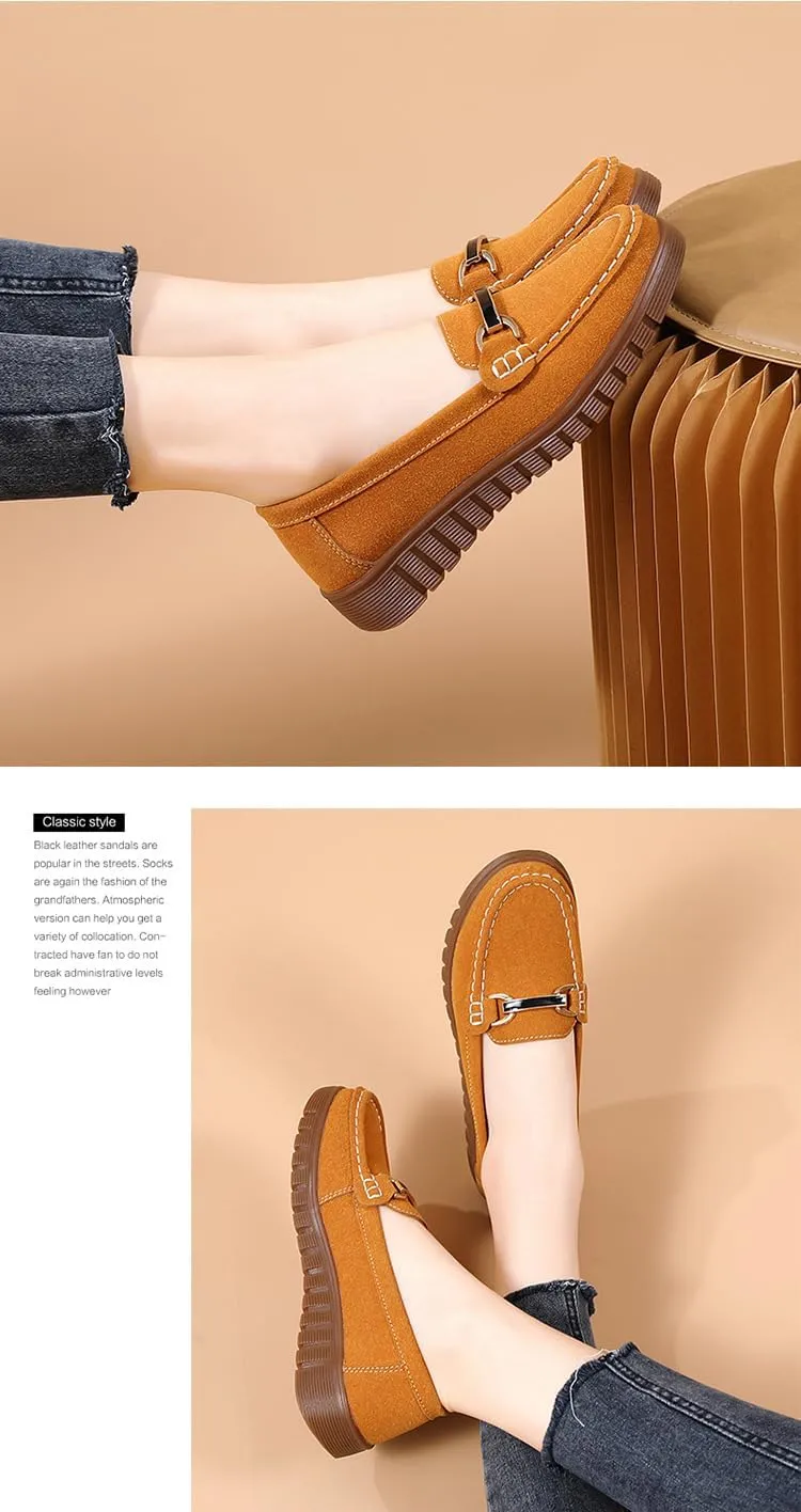 Women's Moccasins Cute Low Top Fashion Chain Decorated Round Toe Shoes Orthopedic Sandals, Cute Casual Comfortable Lightweight Slip on Shoes, Female Solid All-Match Loafers for Daily Wear Beach Travel