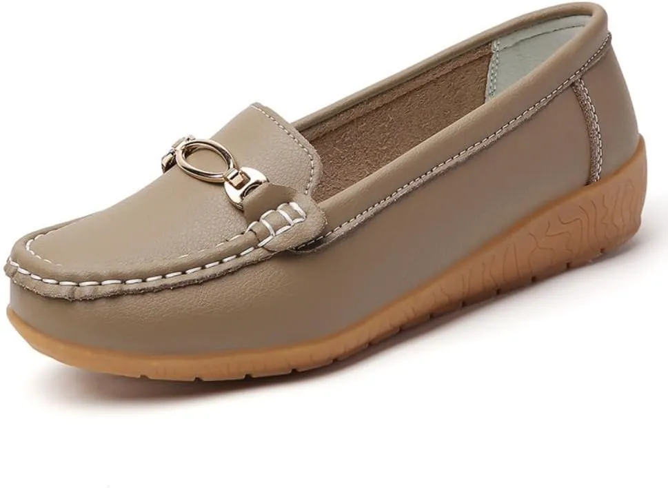 Women's Moccasins Fashion Chain Decorated Low Top Round Toe Shoes Orthopedic Sandals, Cute Casual Comfortable Lightweight Slip on Shoes, Female Solid All-Match Loafers for Daily Wear, Birthday Gifts