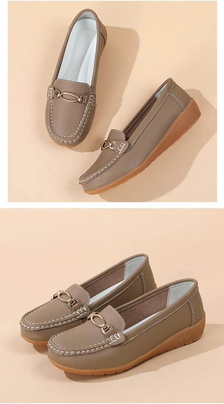 Women's Moccasins Fashion Chain Decorated Low Top Round Toe Shoes Orthopedic Sandals, Cute Casual Comfortable Lightweight Slip on Shoes, Female Solid All-Match Loafers for Daily Wear, Birthday Gifts