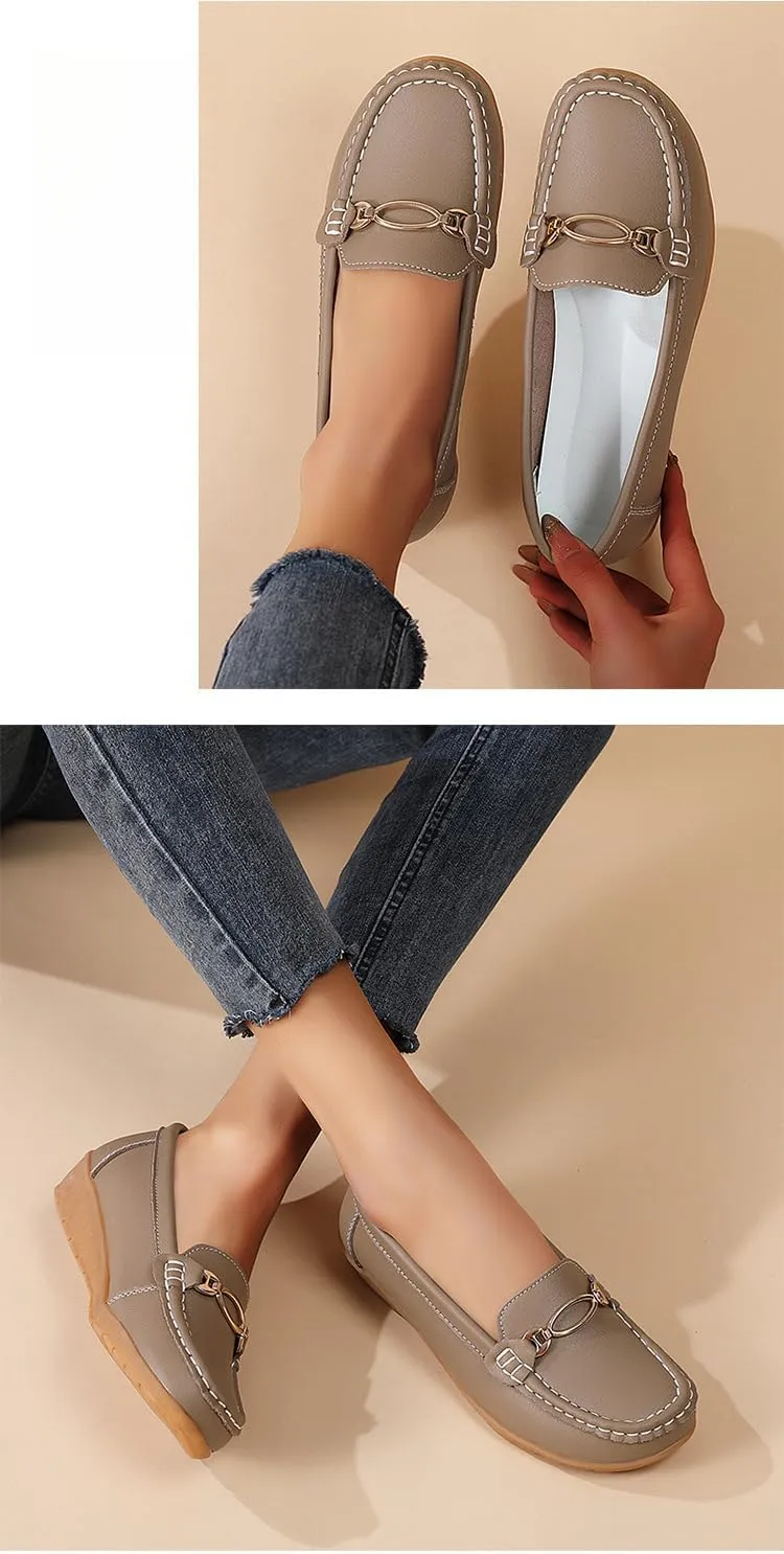 Women's Moccasins Fashion Chain Decorated Low Top Round Toe Shoes Orthopedic Sandals, Cute Casual Comfortable Lightweight Slip on Shoes, Female Solid All-Match Loafers for Daily Wear, Birthday Gifts